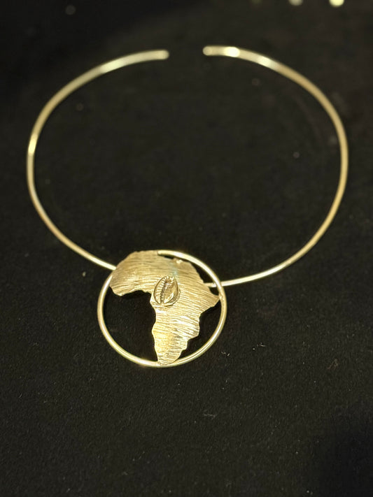 Gold plated brass Africa Necklace with cowrie shell accent