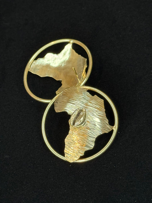 Gold plated Brass Africa Map Earrings with Cowrie Shell Accent